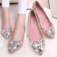 ushine pu pink gold silver flat non slip wear flat shoes boat casual shoes with rhinestone ladies ballet fats shoes girls women