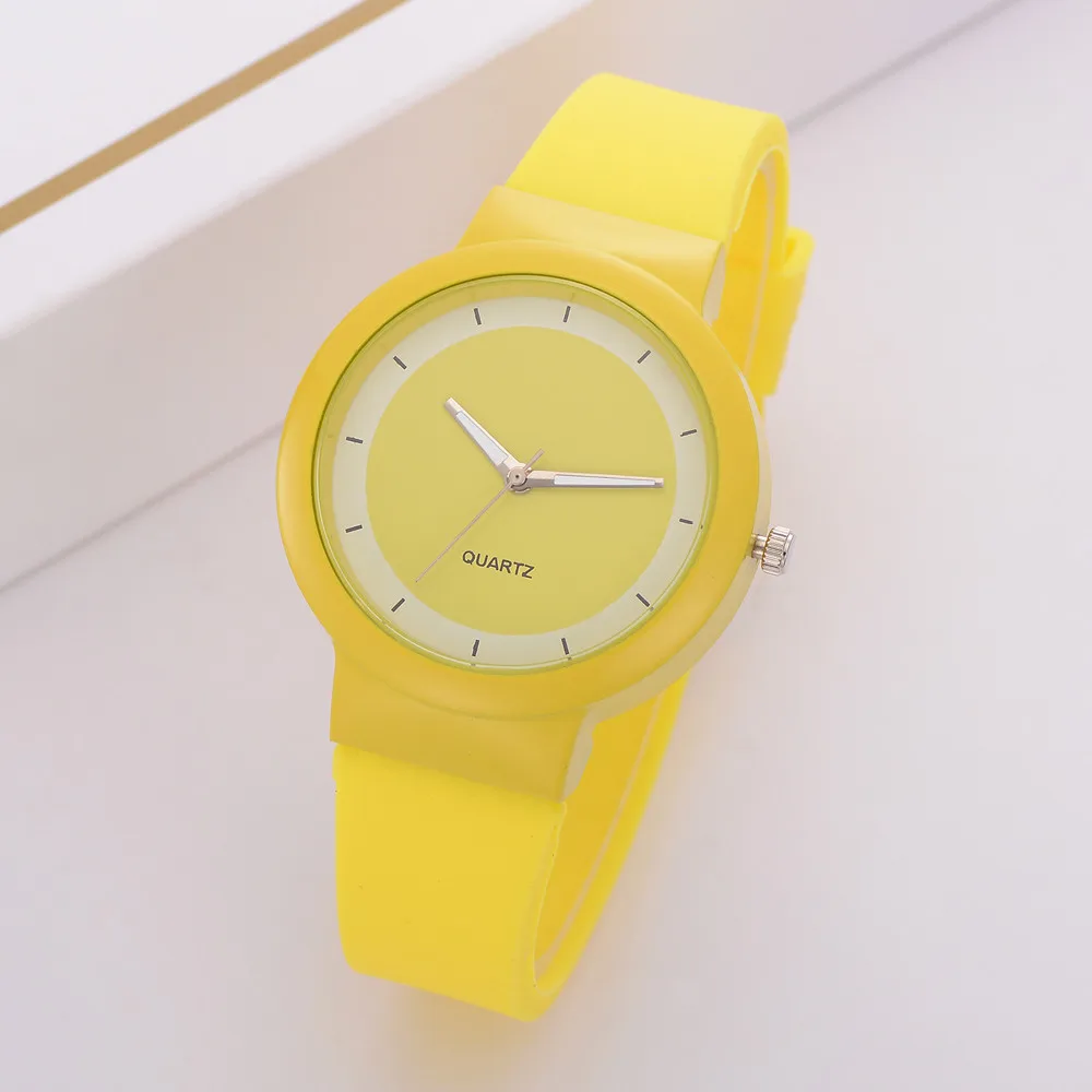 Yellow Женские часы, силиконовые, повседневные, модные, женские, силиконовый ремешок, цифровой циферблат, аналоговые, кварцевые, наручные часы для женщин, s часы Relojes& Ff - Цвет: Yellow