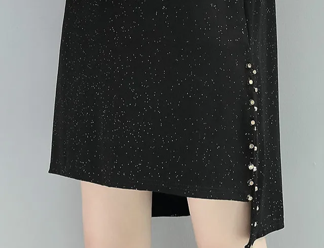 Женское черное платье осень 2019 Повседневное из искусственной кожи с длинным