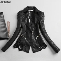 swredmi womens leather jacket 2021 new slim fashion lace stitching leather clothing female s 3xl leather coat black tops