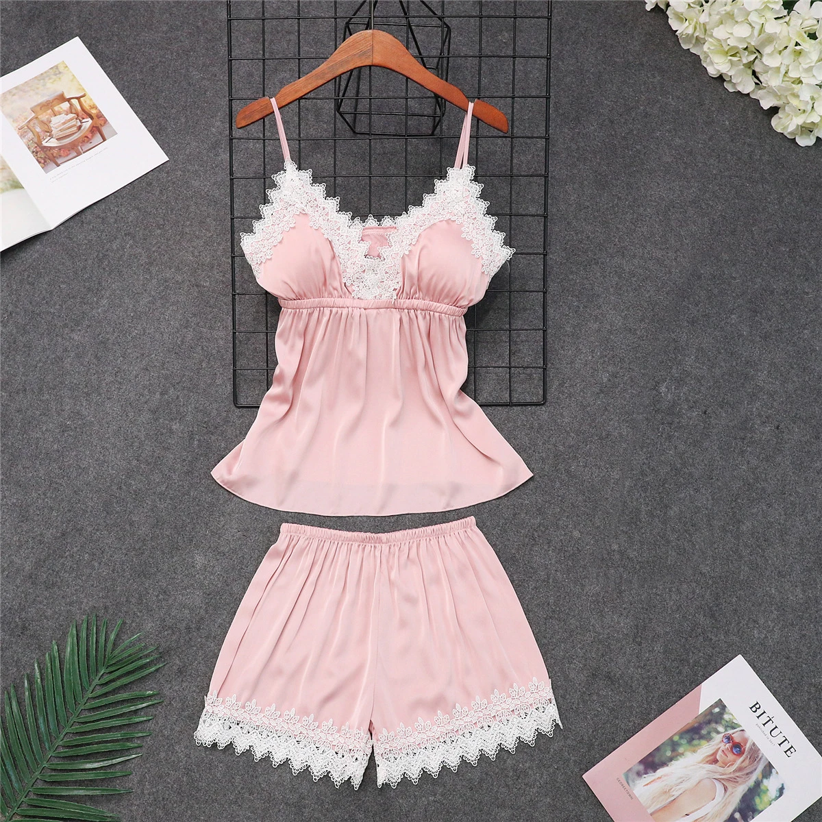 Темно-синие сексуальные женские пижамные комплекты из 2 предметов: топ на