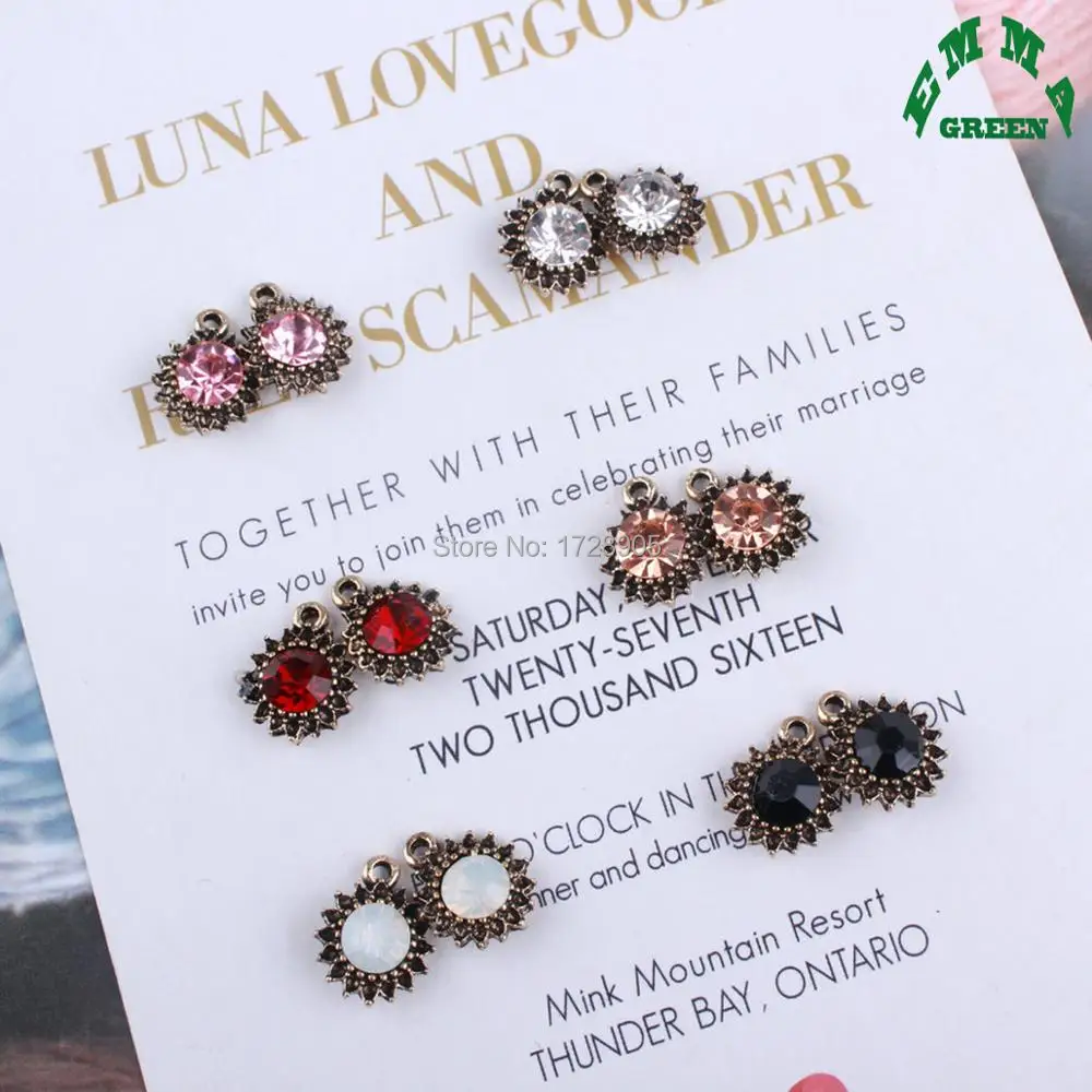 tiny mini size Charm crystal round sunflower 13 mm 10 pcs retro vintage gold tone Bracelet Necklace Jewelry Accessory DIY Craft | Украшения