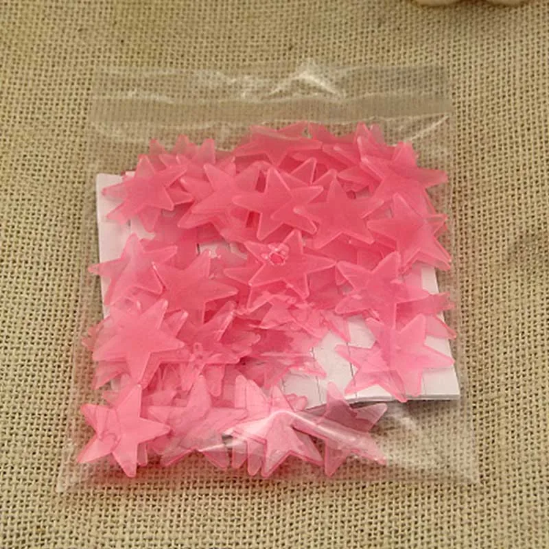 Pink Хорошее качество, 50 шт., 3D стикер со звездами, светящиеся в темноте, светящиеся украшения для детской комнаты, спальни, вечерние, флуоресцентные декорации ZY036 - Цвет: Pink