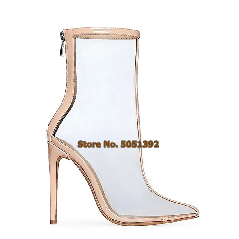 

Women Autumn Plus Size Sexy Transparent Short Boots High Heel Pumps Point Toe Clear PVC Ankle Sexy Shoes