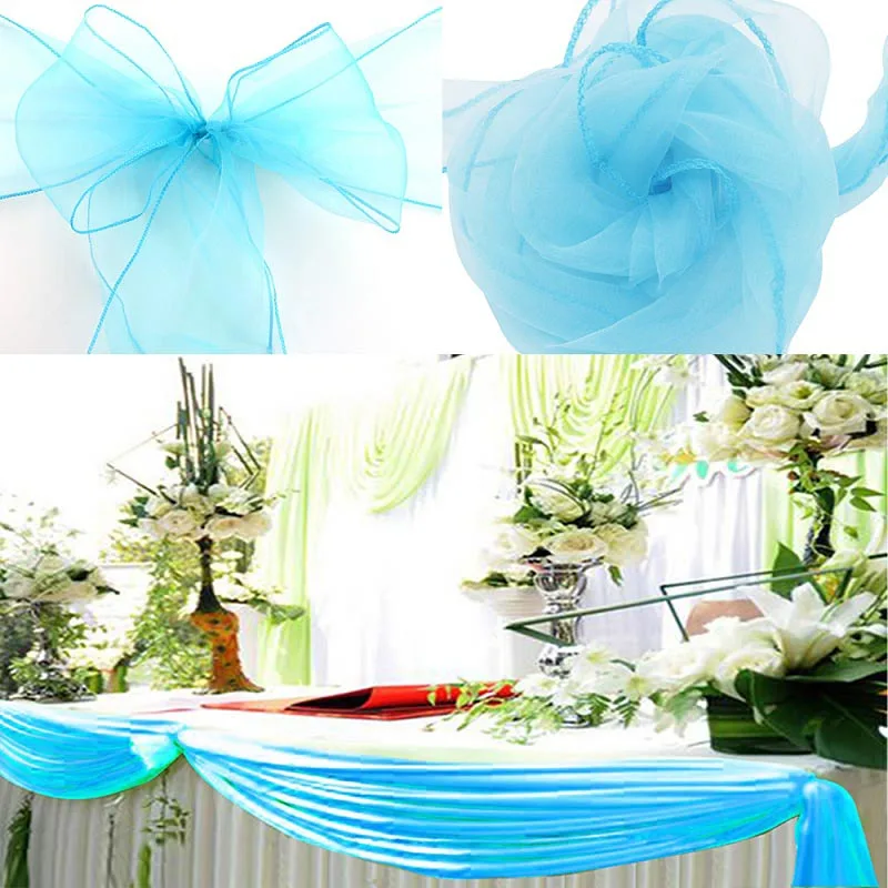 turquoise 1 компл. 50 шт. органзы Председатель Пояса Лук Обложка и 1 шт. 5 м* 1,35 м sheer органза добычу ткань diy для свадеб События и вечерние украшения - Цвет: turquoise