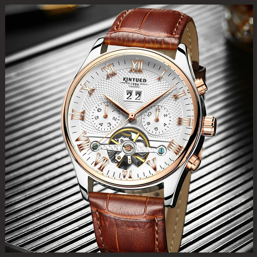 Механические часы Skeleton Tourbillon мужские классические автоматические из розового