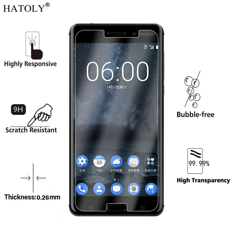 2 шт закаленное стекло для Nokia 6 Взрывозащищенная защитная пленка для Nokia 6 ta-1021 Защитная пленка для Nokia 6 glass HATOLY
