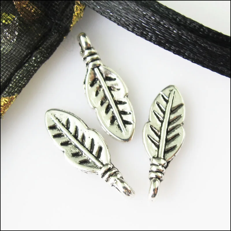 Новый 70 шт. Тибетский Серебристый Цвет Крошечный листьев Подвески 6x17mm|Шармы| |