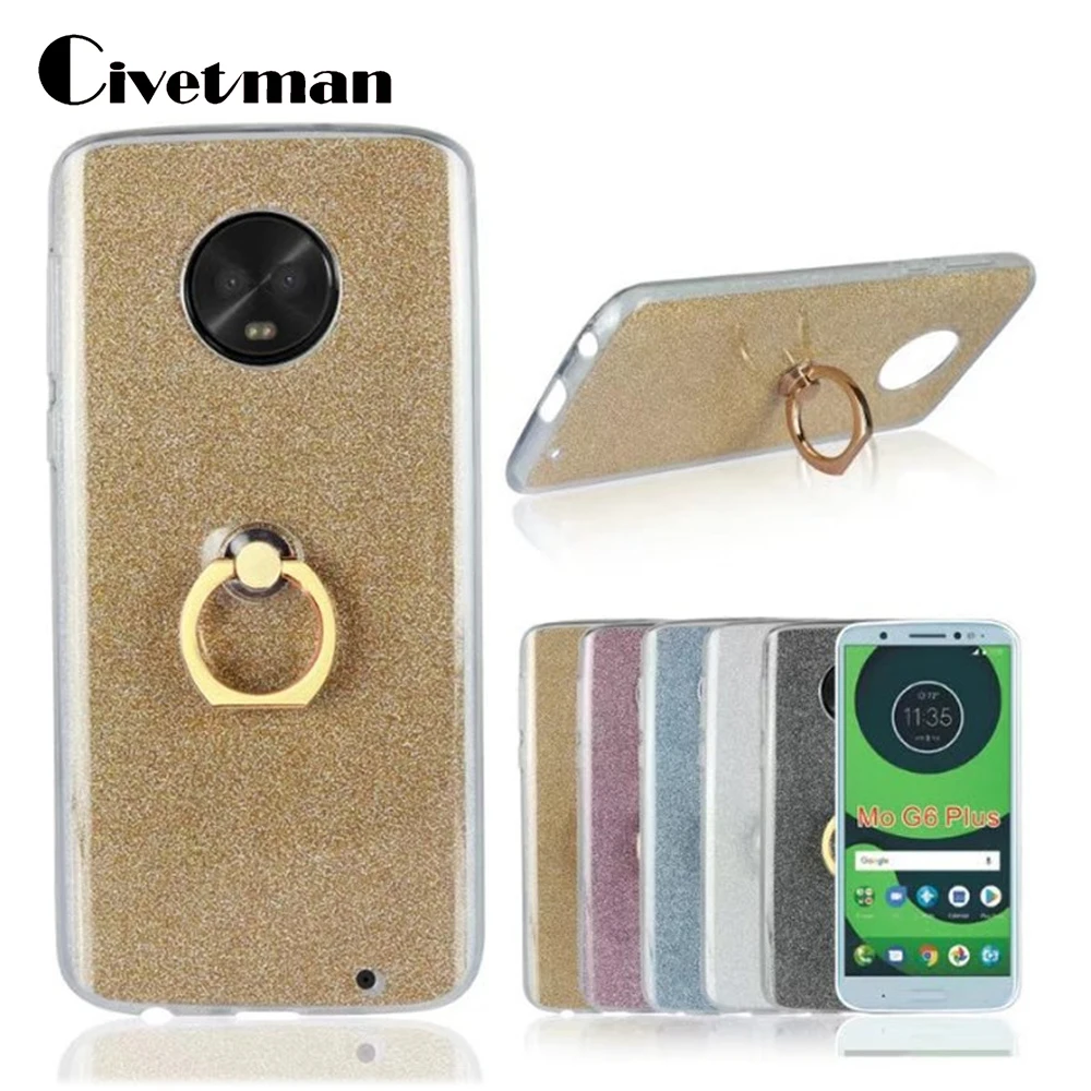 Cover For Motorola Moto G6 G 6 TPU Silicone Transparent Protection Shell Ring Stent Flash Glitter Powder Plus Phone Case |