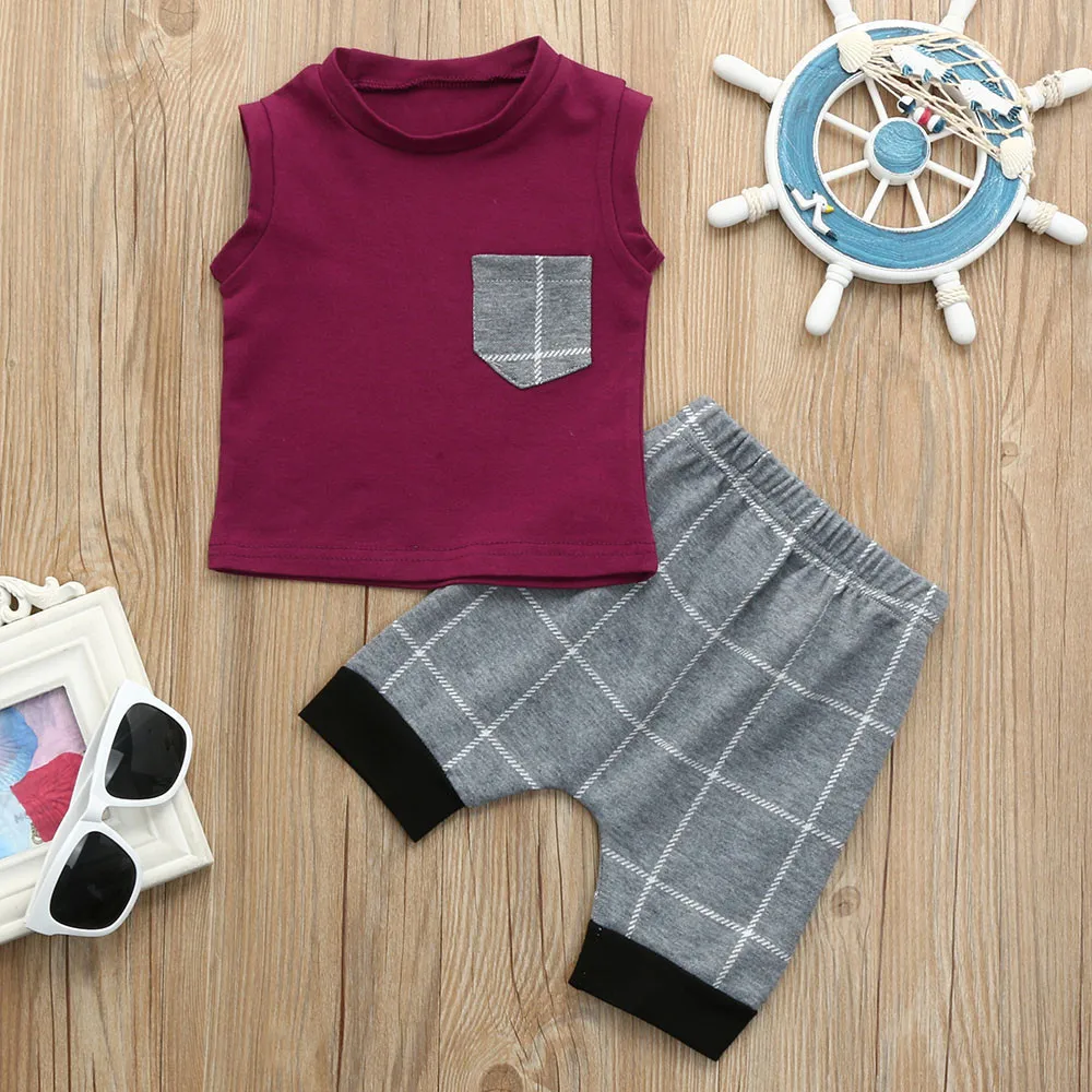 Infant Toddler Baby Boys Girl Plaid Tops T Shirt Vest Shorts Outfits Clothes Set boys clothes 3 year 0425 | Детская одежда и обувь
