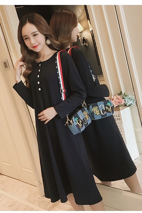 6601# 2018 Autumn Maternity Long Dress Sleeve Ties Waist Cotton Clothes for Pregnant Women Loose Pregnancy Nursing Wear | Мать и ребенок