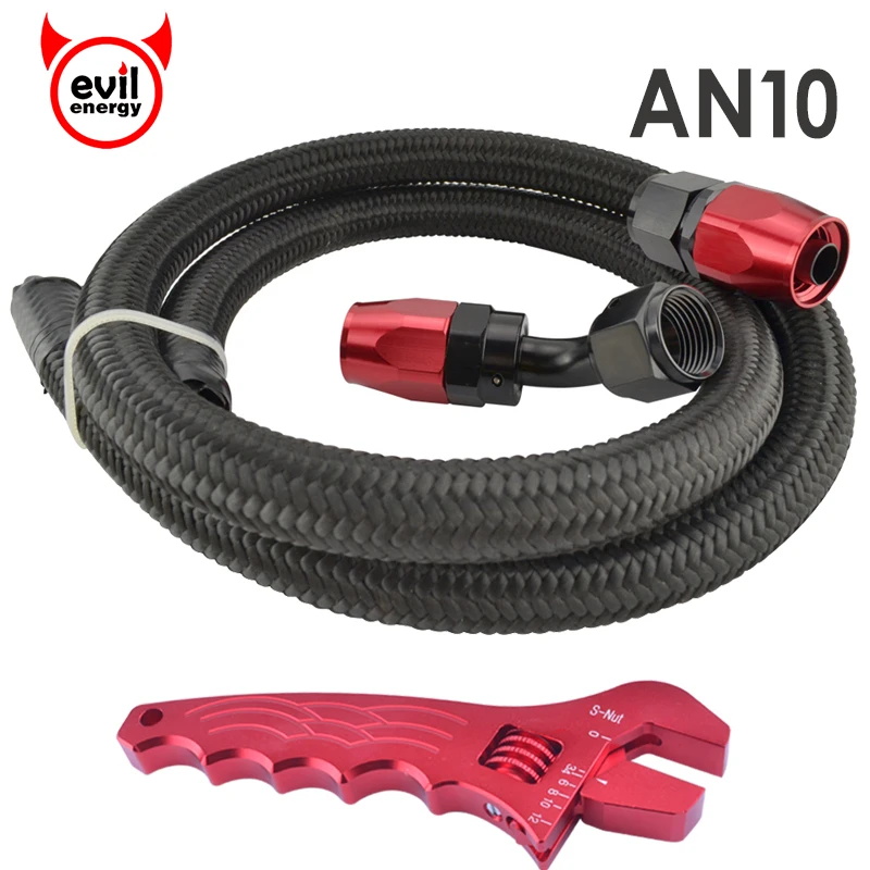 evil energy AN10 Nylon Black Oil Hose Line Braided Racing 1M+AN10 Straight 45 Degree Swivel Ends With Red Spanner | Автомобили и