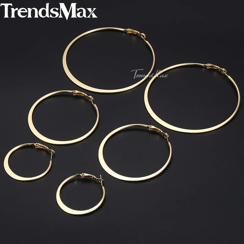 Серьги-кольца Trendsmax KGEM20 женские круглые золотистые плоские сережки бижутерия для