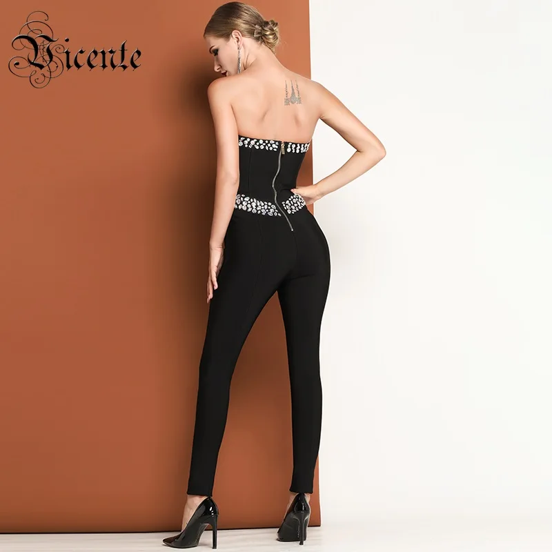 VC HOT 2020 New Fabulous Luxe Diamond Embellished Women Celebrity Party Playsuit Wholesale Bandage Jumpsuit | Женская одежда