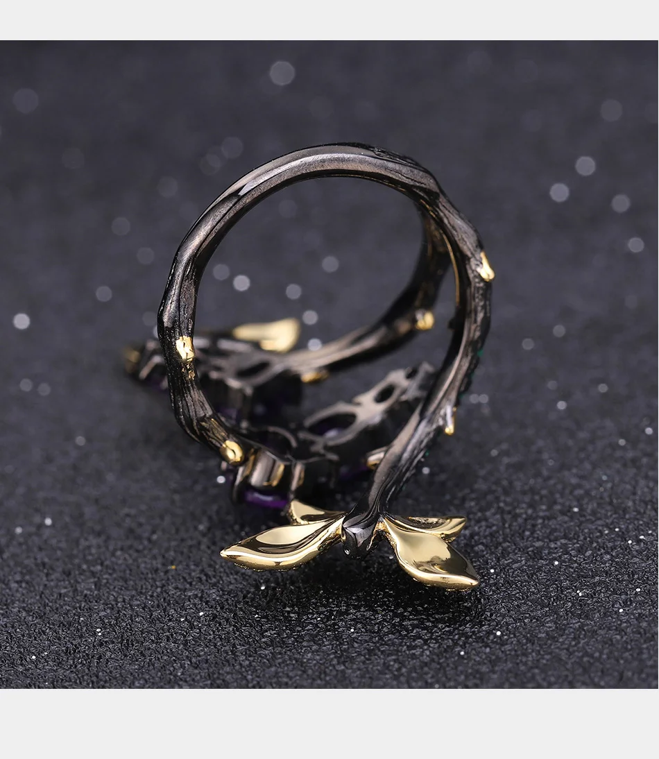 Gem's балетные 925 пробы Серебряная ветка бабочка Романтические кольца 1.46Ct натуральный аметист Оригинальное кольцо для женщин Свадебные ювелирные изделия