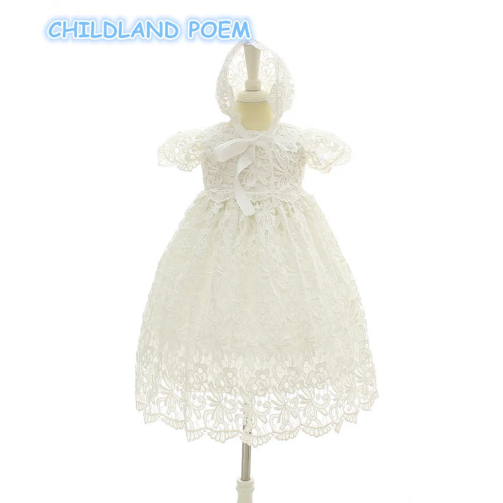 

baby christening dress white lace newborn baby baptism dress ball gowns girls dress + hat baby 1st birthday wedding party dress