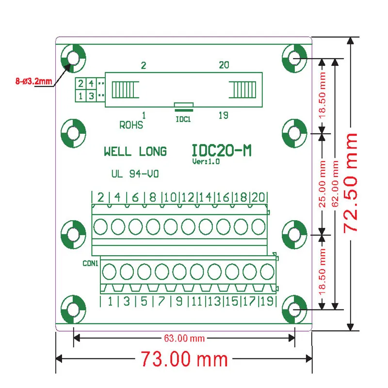 IDC20 2x10 штифтов 0 1 &quotштыревой секционный щит клеммный блок разъем.|terminal block|connector