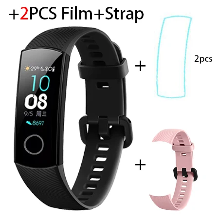 add film pink strap Смарт-браслет huawei Honor Band 5, Монитор кислорода в крови, магический цветной сенсорный экран, для измерения пульса, сна, сна - Цвет: add film pink strap