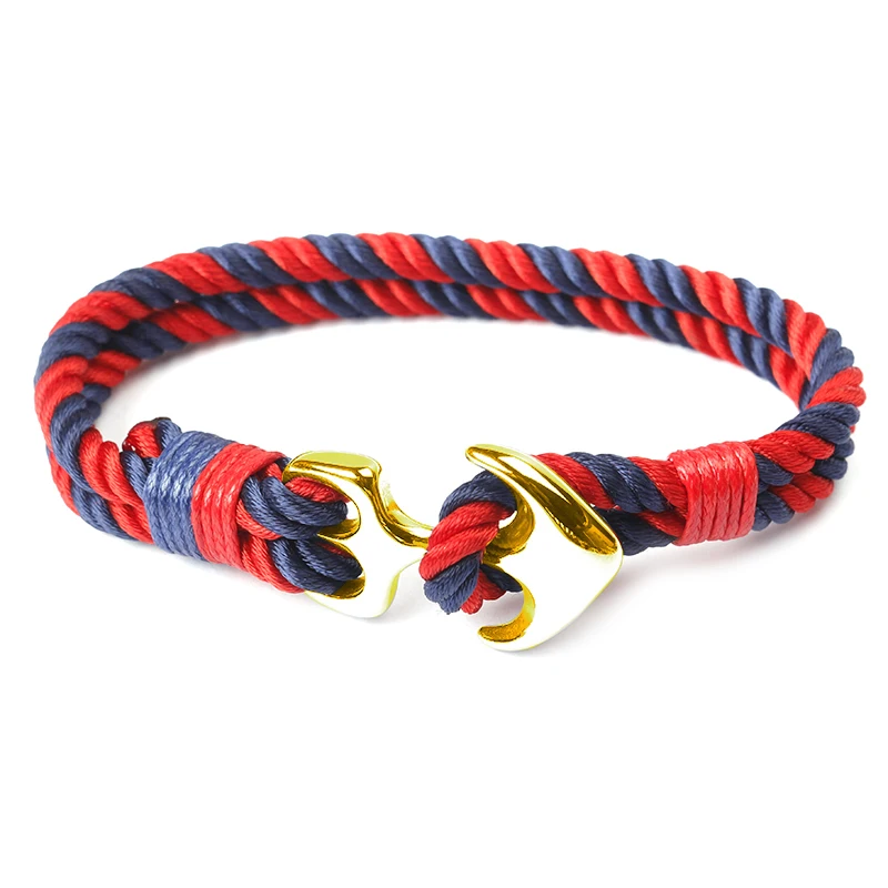 Stainless Steel New Fashion Sliver Bracelets Men Charm Nylon Rope Chain Bracelet Anchor Jewelry Male Wrap Metal Sport Hooks | Украшения и