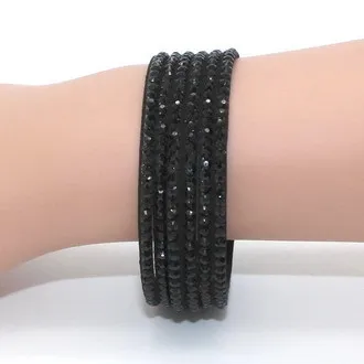 Многослойный браслет с кристаллами Стразы Bling Slake Deluxe двойной кожаной обмоткой