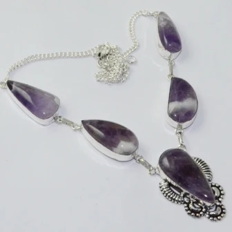 

Amethyhst Lace Agates Necklace Silver Overlay over Copper, 51 cm, N1842