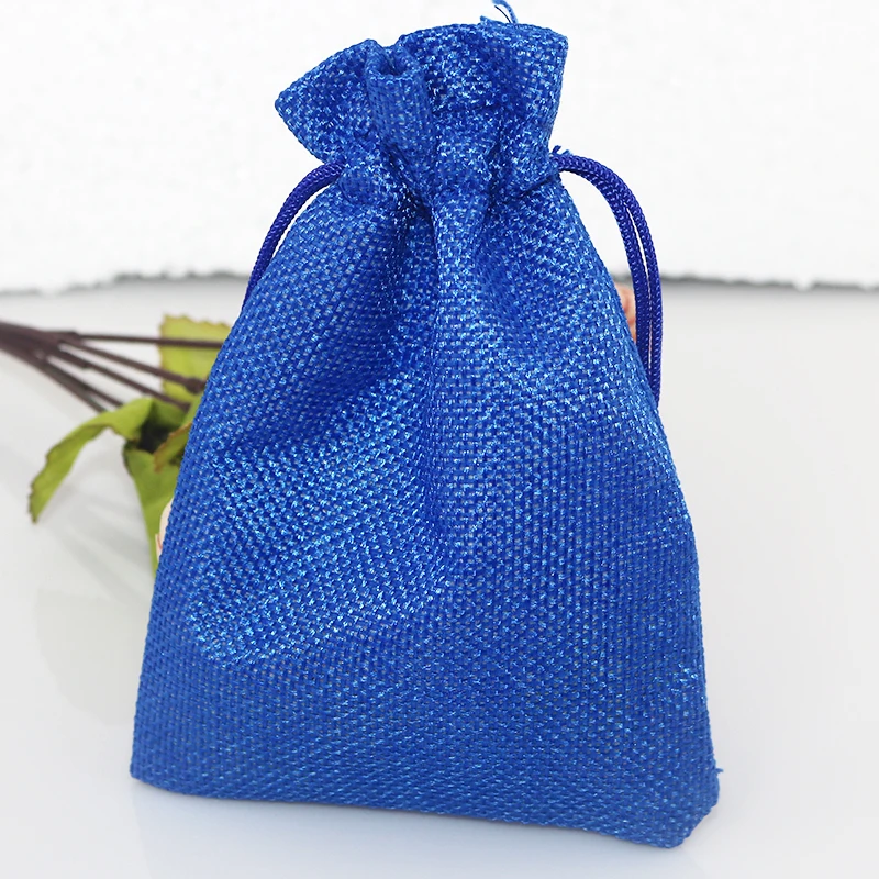 13x18cm 100pcs/lot Royal Blue Color Linen Gift Packaging Bags Drawstring Jewelry Beads Pouches Accept Custom Logo Printing
