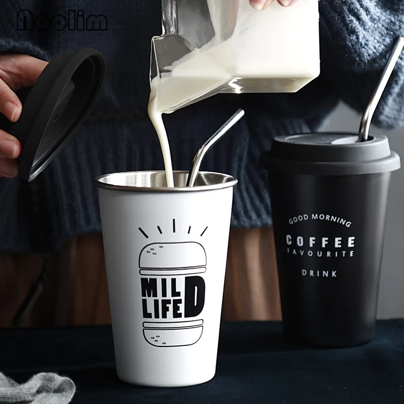 Скандинавская нержавеющая сталь черно-белая Современная чайная чашка с крышкой