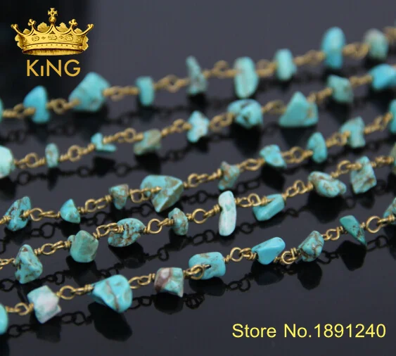 5 м/лот цепочка в виде проволоки с бусинами позолоченный браслет четок Tur quoise Бусы