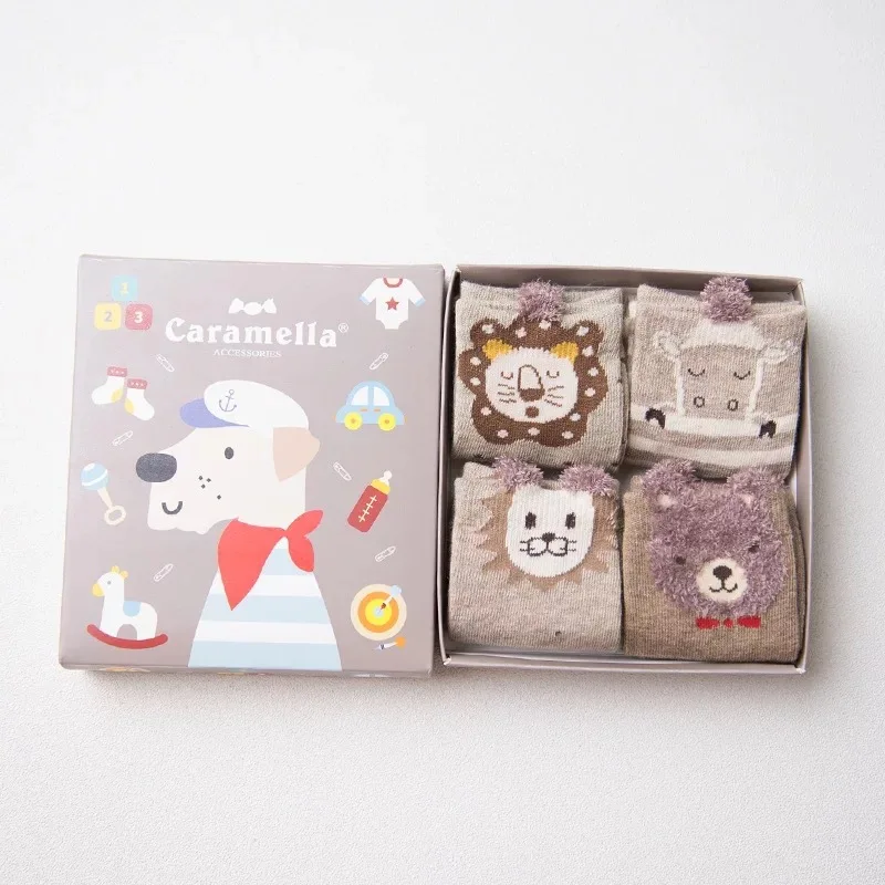 512704 Caramella 4 пар/кор. хлопковые милые теплые носки с героями мультфильмов женские эластичные розовые зимние носки рождественские носки подарки для девочек - Цвет: 512704