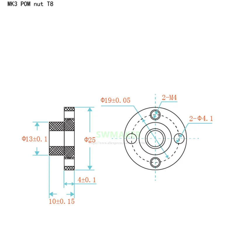 1 шт. Prusa i3 MK3 оригинальная POM X/Z ось трапециевидная гайка T8 свинцовая Reprap для MK2/MK2S/MK3