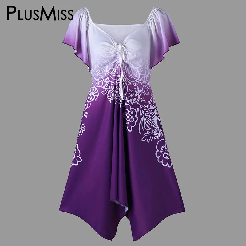 Plusmiss плюс Размеры 5XL Повседневное галстук окрашенные Цветочный принт Туника