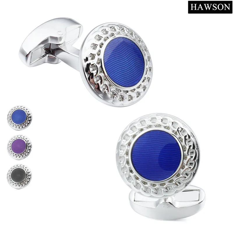 Модные стильные эмалированные запонки HAWSON синие/фиолетовые/черные круглой формы