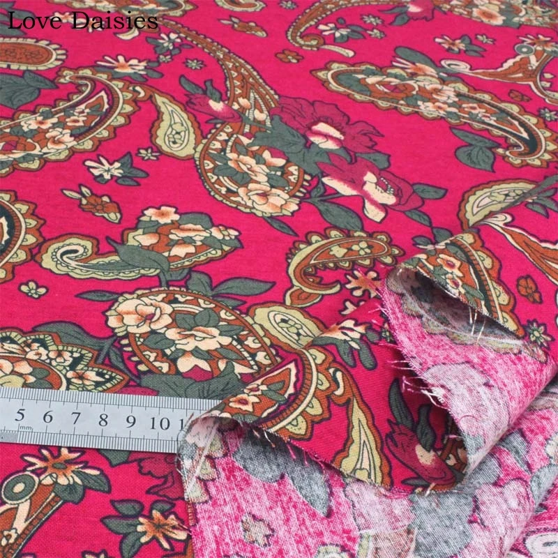 

Cotton/Linen ROSE RED Orange Flower Paisley Fabric for DIY Handwork Home Decor Tablecloth Apparel Tissue Craft Bag Cushion Tissu