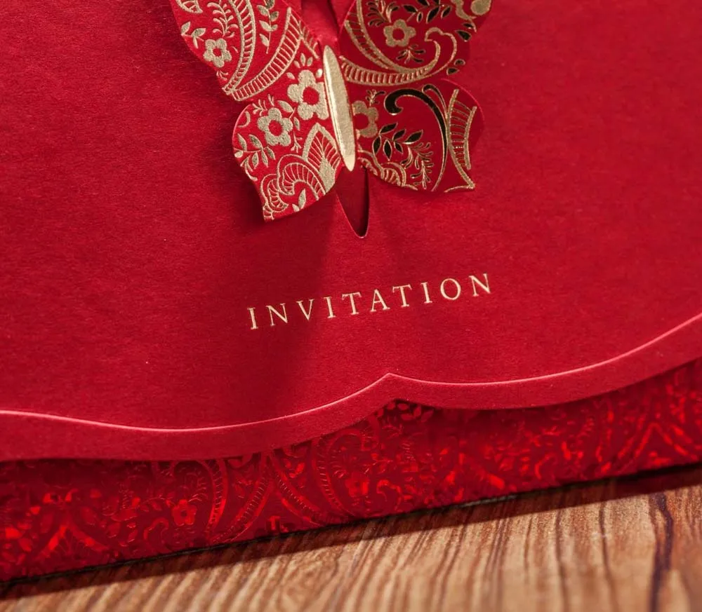 

50pcs Laser Cut Wedding Invitations Cards Kits with Butterfly Red Invite Card for Engagement Graduation Bridal Shower Printable