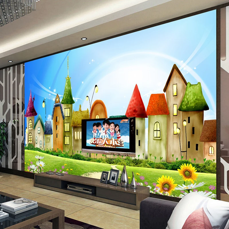 Настенные 3D обои с тиснением на заказ мультяшный Красочный дом фотообои для