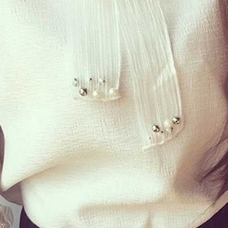 

New Arrival Women Elegant Ladies Bow Of Pearl White Solid Casual Chiffon Shirt Blouses Tops