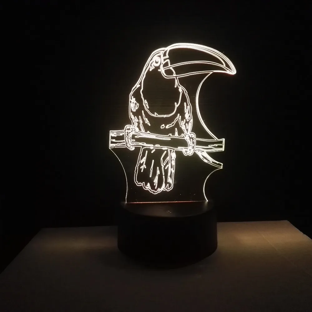 Новинка попугай птица 3D 7 цветов LED USB сенсорный ночник изменение романтическая