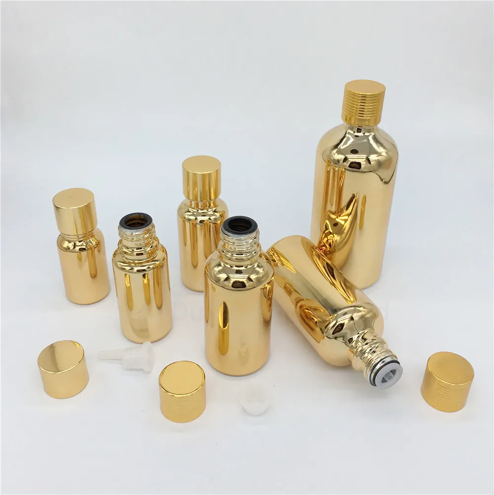 

10ml 15ml 20ml 30ML 50ml 100ml Perfume Bottle Gold Glass Bottle Vials Essential Oil Bottle With Screw Cap Plug