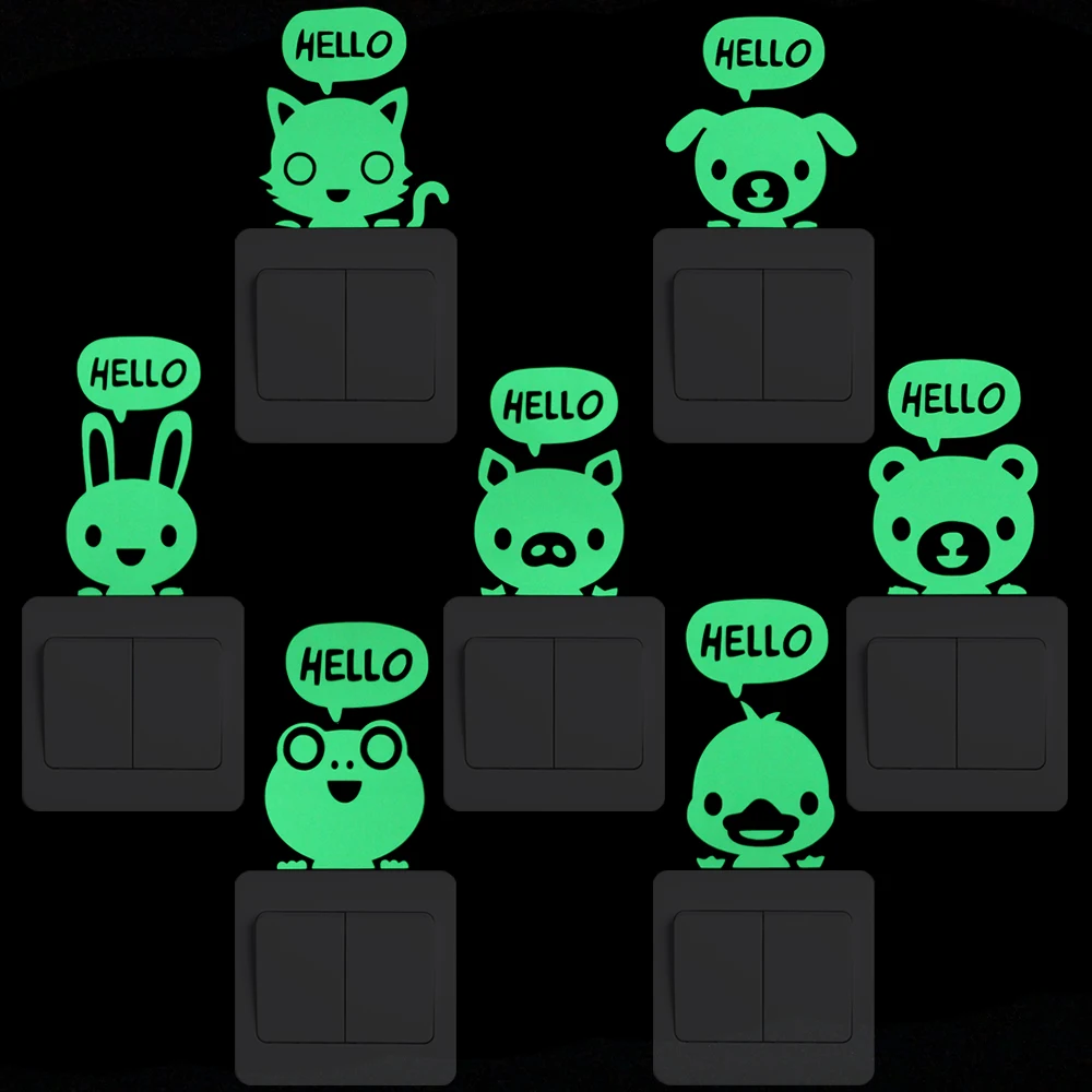 Милый мультяшный переключатель с животным стикером Светящиеся Настенные