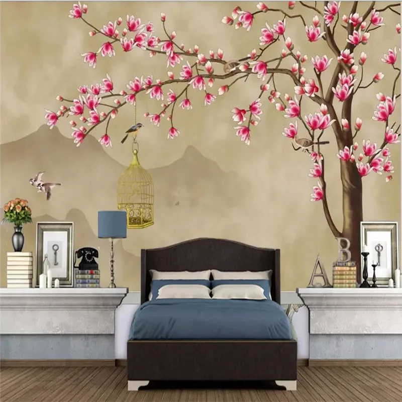 Пользовательские 3D обои в китайском стиле ручная роспись Рубин Орхидея ТВ фон