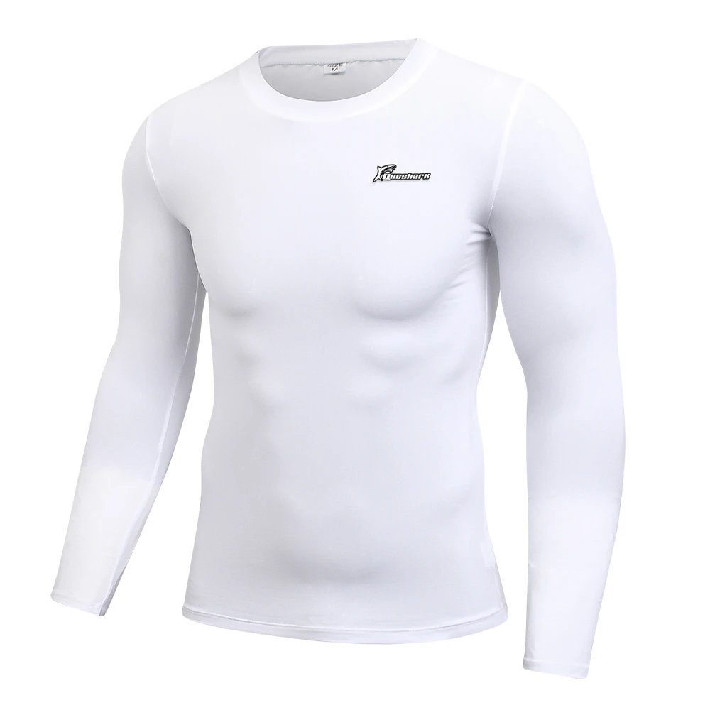 White Queshark, профессиональная Мужская футболка для бега, быстросохнущая, длинный рукав, эластичная, компрессионная футболка, для бега, фитнеса, тренировки, Топ - Цвет: White