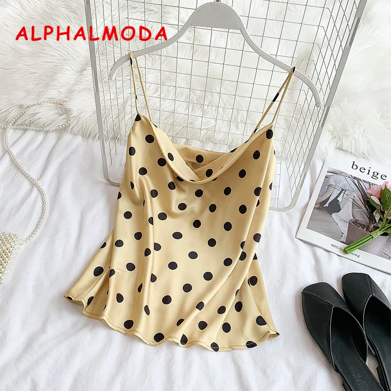 ALPHALMODA 2019 Летняя женская повседневная майка в горошек без рукавов с ворсовым