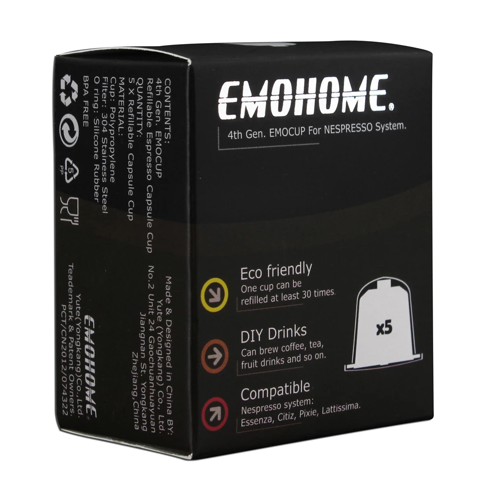 EMOHOME 5/10 шт. Nespresso многоразового использования Кофе капсула Pod Многоразовые