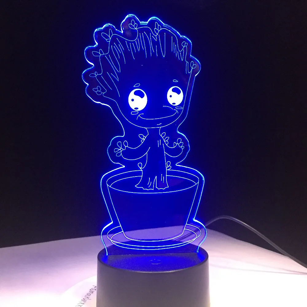 Baby Groot фильм герой сенсорный контроль ночной Светильник СВЕТОДИОДНЫЙ стерео акриловая панель украшение стола 7 цветов Изменение лампа для спальни