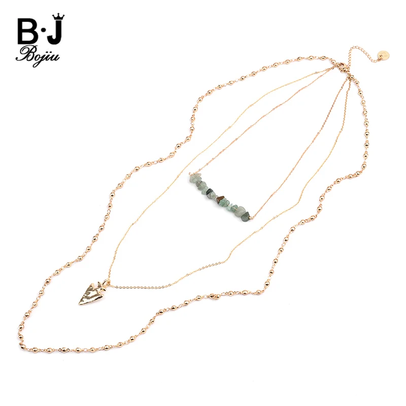 

BOJIU Multilayer Gold-color Chain Long Statement Necklaces For Women Adjustable Boho Arrow Round Tag Bar Pendant Necklace NKS218