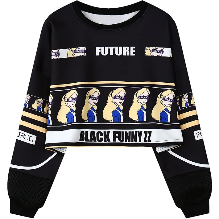 Женский укороченный топ новинка 2018 Харадзюку уличный свитер с принтом Алисы