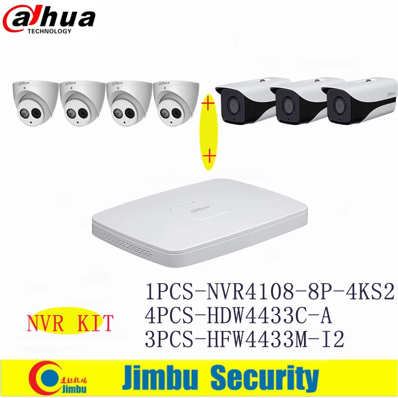 Dahua NVR Kit 1pcs Video Recorder NVR4108 8P 4KS2 & IP Camera 4pcs IPC HDW4433C A&3pcsIPC HFW4433M I2 CCTV DVR K|Система наблюдения|