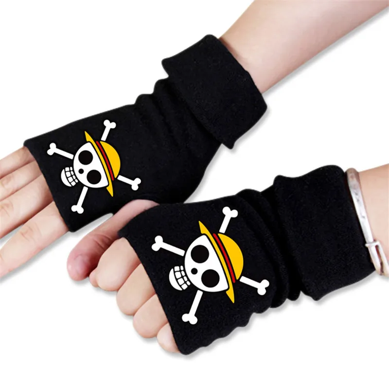 

Men Women Japanese Anime Cartoon One Piece Skull Straw Hat Trafalgar Law Winter Warm Half Finger Glove Cosplay Accessories