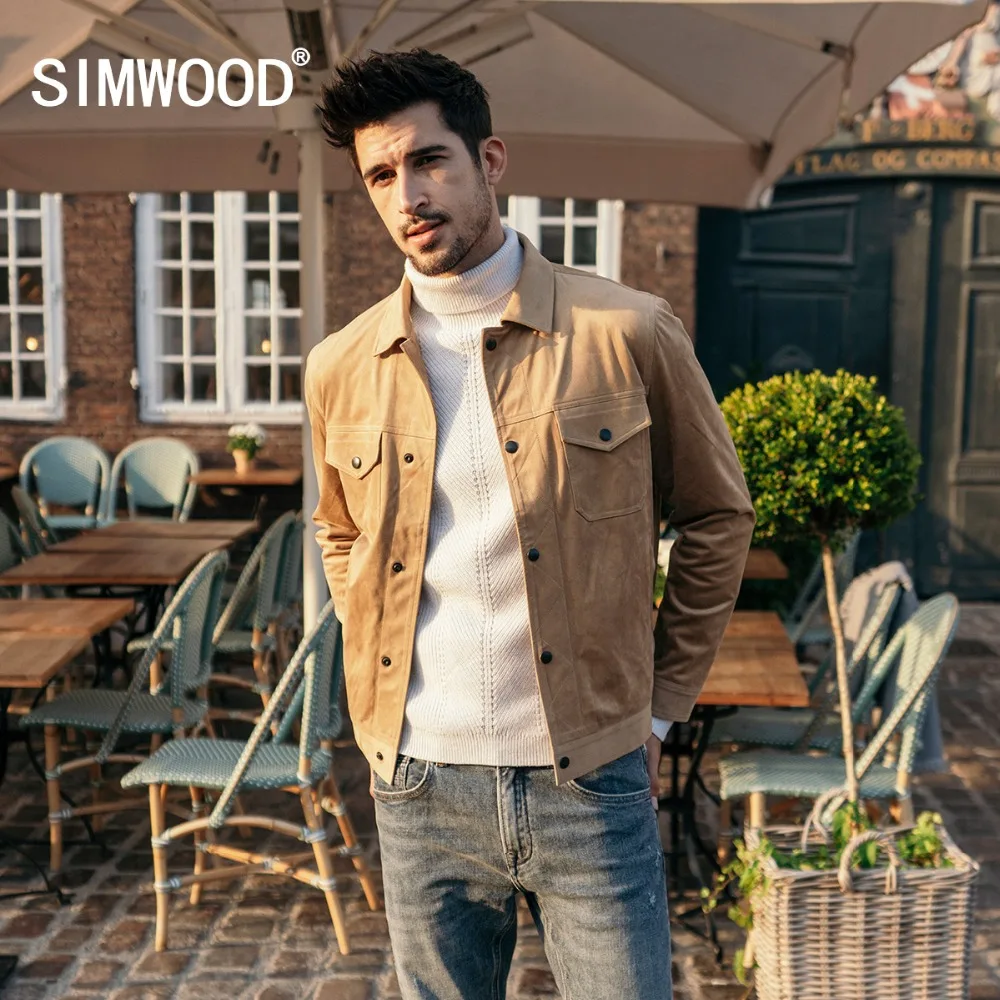 Мужская гладкая замшевая куртка SIMWOOD классическая модная приталенная