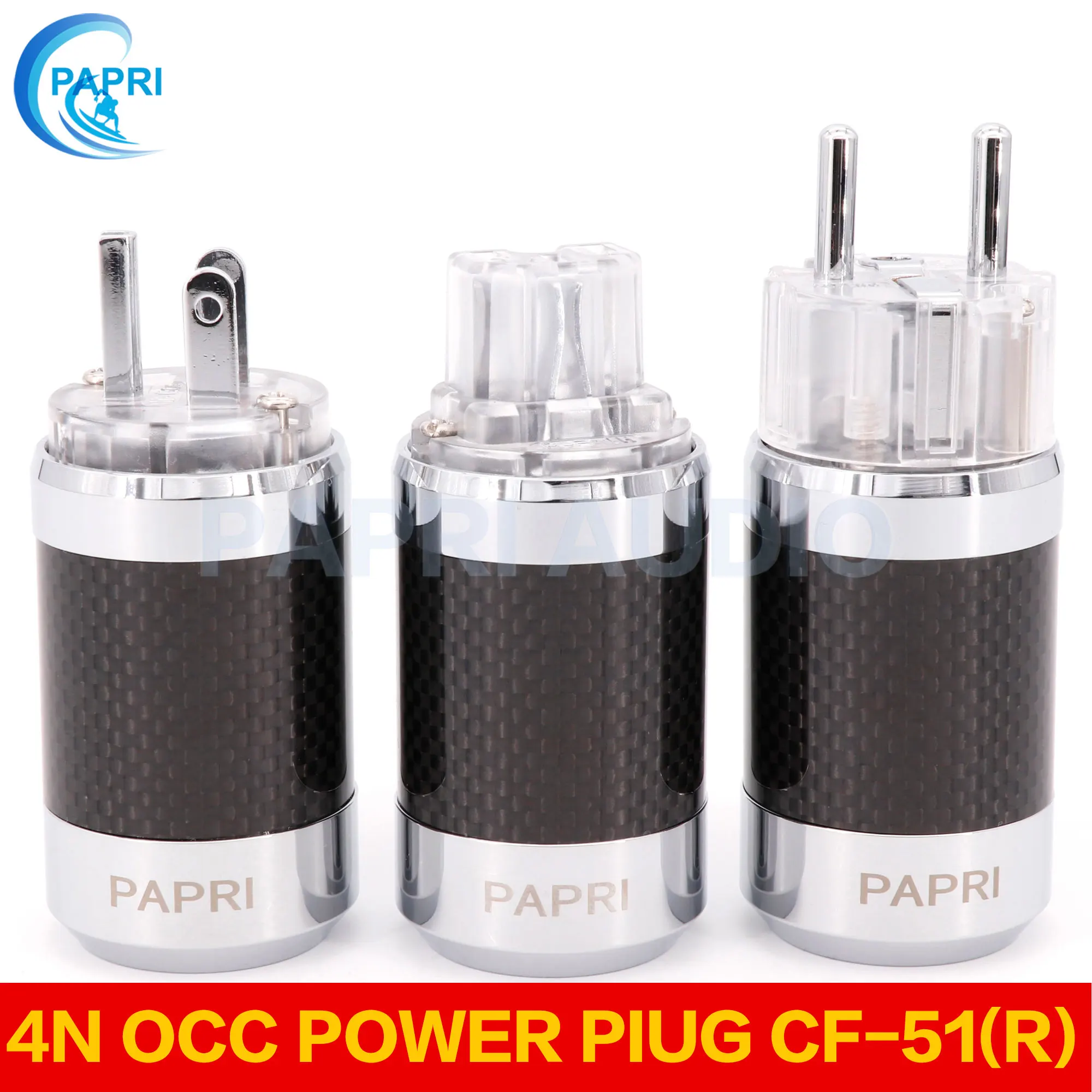 

PAPRI CF-51(R) Carbon fiber 4N OCC Copper Rhodium plating USA European Male and Female Standard AC Power Plug NCF nanostructures